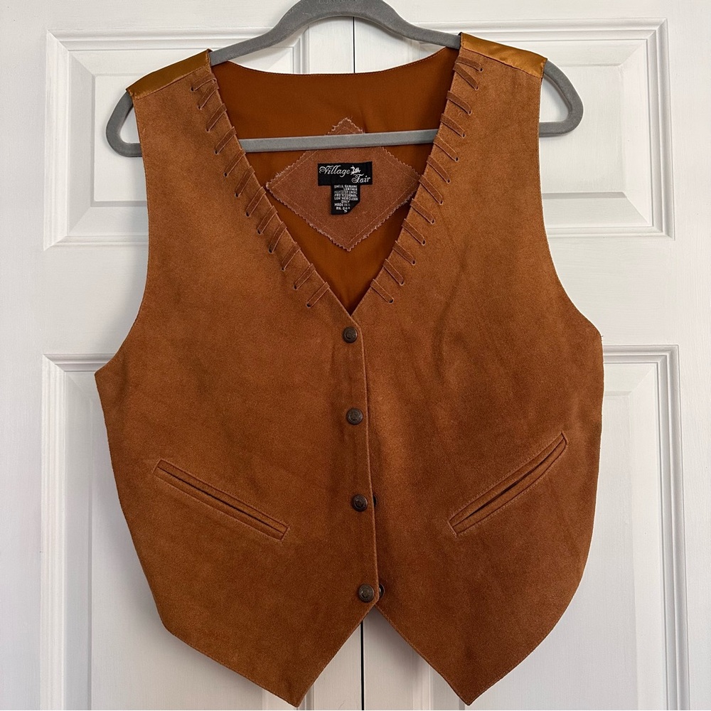 Vintage Village Fair Genuine Leather Vest with Button detailings